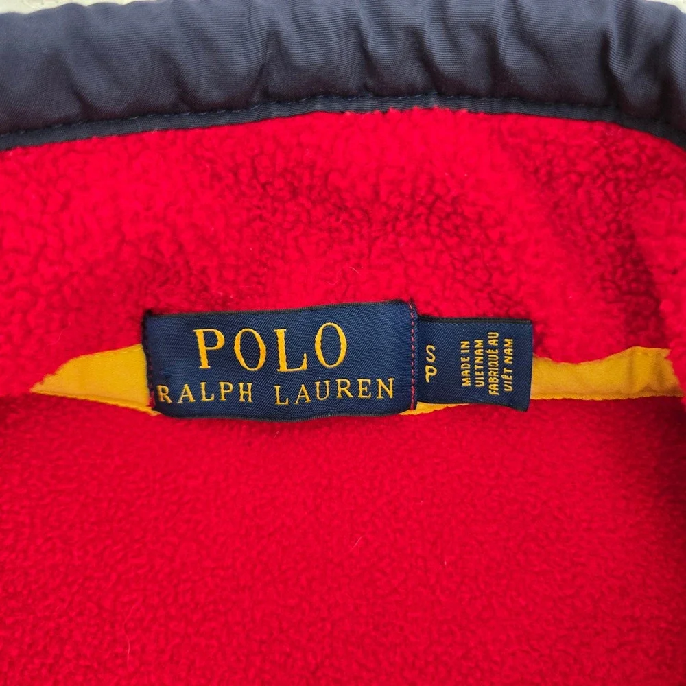 Polo Ralph Lauren Mens Red Fleece Quarter Zip Pullover Navy Pocket Y2K